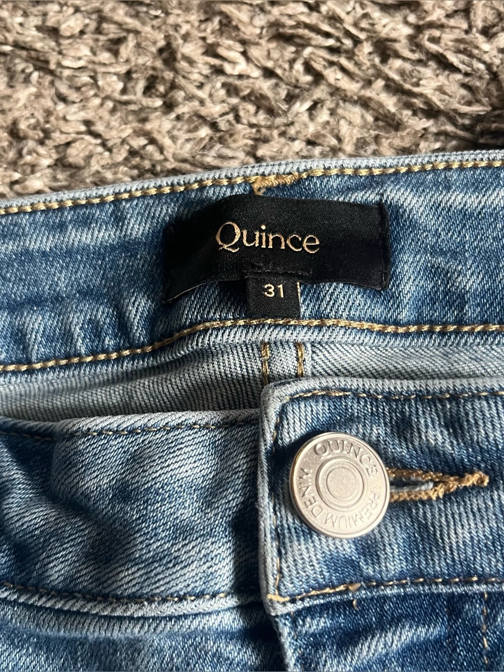 Quince Stretch High Rise Straight Leg Jeans Light Wash Comfort Cropped Size 31 - Picture 2 of 9